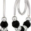 Nine West Women's Jet Bead Double Hoop Earrings Silver Tone-0