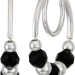 Nine West Women's Jet Bead Double Hoop Earrings Silver Tone-0