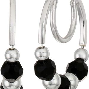Nine West Women's Jet Bead Double Hoop Earrings Silver Tone-0