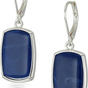 Nine West Women's Denim Large Drop Earrings Silver Tone-0