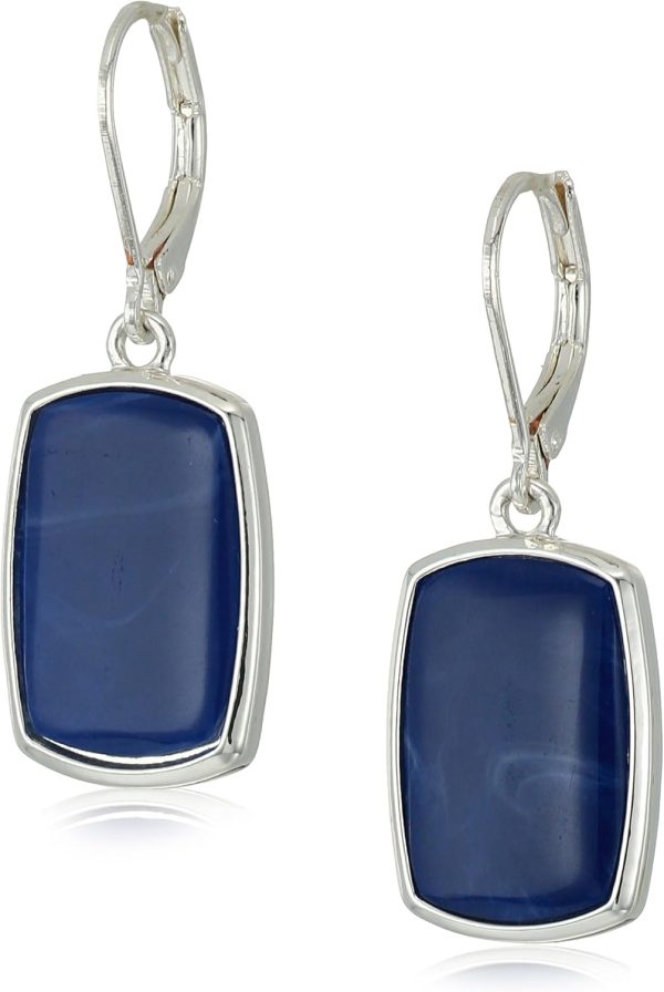 Nine West Women's Denim Large Drop Earrings Silver Tone-0