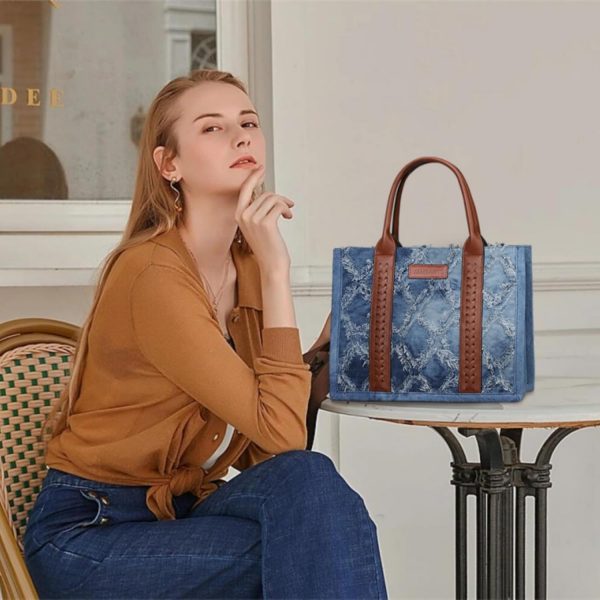 Denim Tote Bag for Women Top Handle Satchel Purse Boho Shoulder Handbags with Wristlet denim jacket