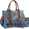 Denim Tote Bag for Women Top Handle Satchel Purse Boho Shoulder Handbags with Wristlet ford bronco