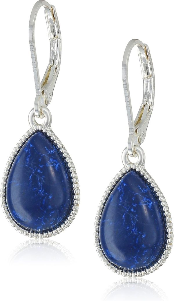 Nine West Women's Denim Blue Teardrop Earrings Silver Tone western union
