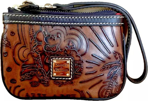 Disney Dooney & Bourke Aulani Hawaii Brown Leather Small Wristlet Coin Wallet amplify