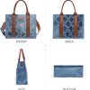 Denim Tote Bag for Women Top Handle Satchel Purse Boho Shoulder Handbags with Wristlet bag