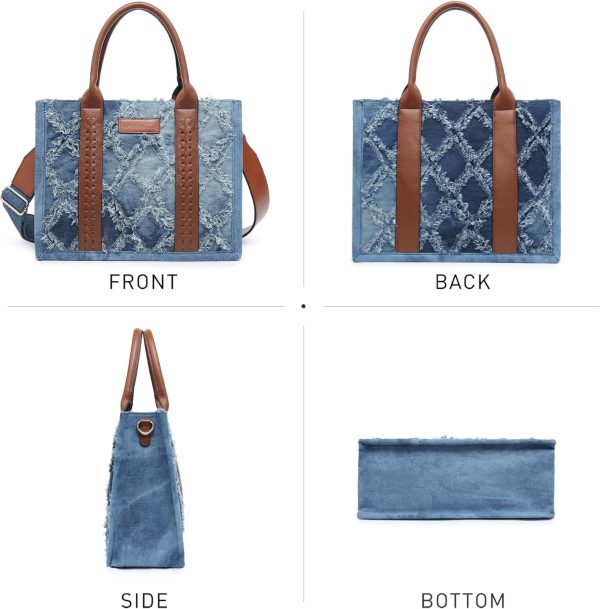 Denim Tote Bag for Women Top Handle Satchel Purse Boho Shoulder Handbags with Wristlet bag