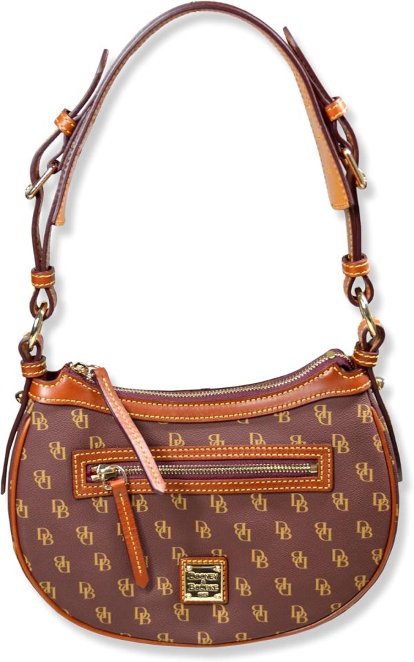 Dooney & Bourke Women's Classic Jacquard Print Round Crescent Hobo Bag Purse, steam