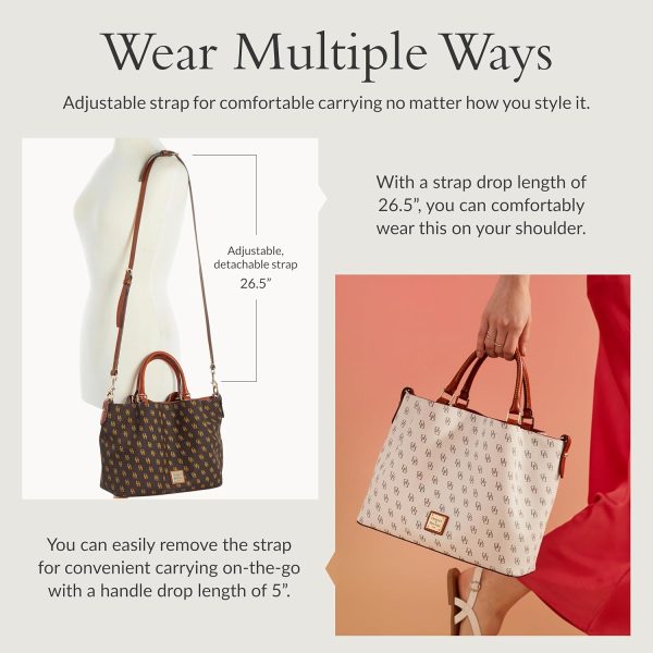 Dooney & Bourke Women's Gretta Brenna Satchel in Coated Cotton, Large Handbag with Adjustable Detachable Shoulder Strap-4