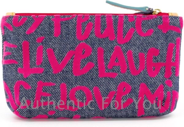 Disney Dooney & Bourke Pink Denim Wallet - Mickey Minnie Peace Love Laugh Smile-1