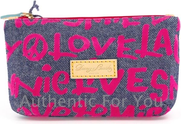 Disney Dooney & Bourke Pink Denim Wallet - Mickey Minnie Peace Love Laugh Smile-0